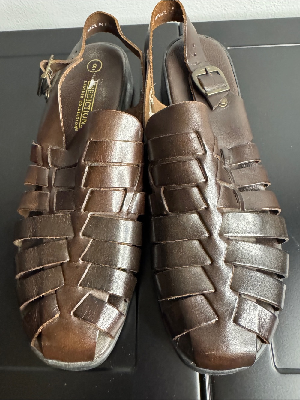 Predictions Leather Woven Brown Huarache Sandals Size 9